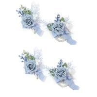 4 PCS Dusty Blue Corsage and Boutonniere Set Prom Artificial Flower Wrist Corsage Bracelets