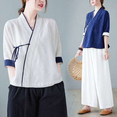 Hanfu เสื้อลูกไม้สำหรับผู้หญิงเสื้อคอวีเสื้อคาร์ดิแกนขนาดใหญ่301T1389เซน