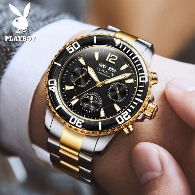 PLAYBOY High Quality Luxury Mechanical Watch For Men Original Automatic Japan Sapphire Mirror Fashionable Stainless Steel Watch 10ATM Waterproof Luminous Date Display