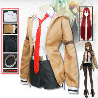 Makise Kurisu คอสเพลย์อนิเมะ Steins Gate Kostum Rambut Palsu Wanita Kuriu Makise Seragam เสื้อโค้ทผูกกระโปรงชุดฮาโลวีน