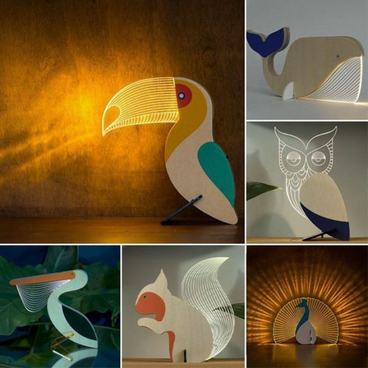 สัตว์-led-night-light-ไม้อะคริลิคตารางไฟตกแต่งสำหรับเด็กทารกโคมไฟข้างเตียง-pelican-sirius-whale-toucan