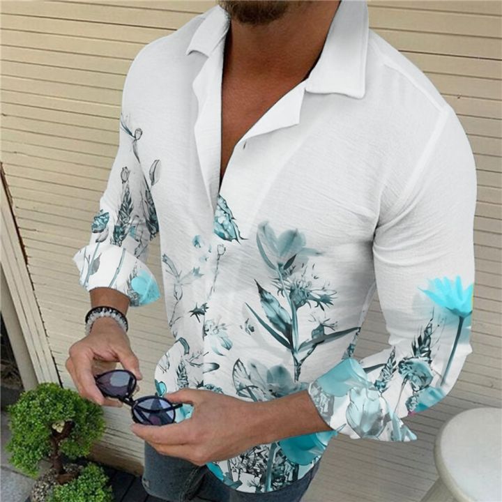 เสื้อฮาวายพิมพ์ลายดอกไม้แบบพับลงเสื้อผ้าพิมพ์ลายพิมพ์ลาย3d-กลางแจ้งลำลองสำหรับฤดูร้อนเสื้อเชิ้ตผู้ชาย