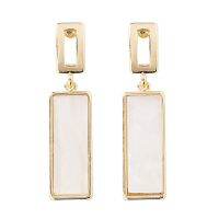 White Shell Drop Earrings Fashion Niche Elegant Ladies Gold Color Geometry Rectangular Temperament Earrings Cold Wind Earrings