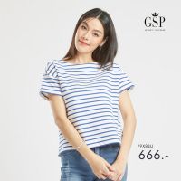 เสื้อยืด เสื้อยืดผู้หญิง GSP Blouse Lucky Stripes Short Sleeve Blouse  เสื้อยืดแขนสั้นลายริ้วสีขาวกรม (P9X8BU)