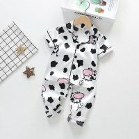 COD SDFGERGERTER Boys Girls Ice Silk Cartoon Cow Print Pajamas Set Shirt Pant Set Baby Casual Sleepwear Loose Homewear