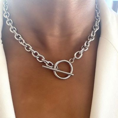 1pc 2022 Simple Toggle Clasp Stainless Steel Chain Necklace Fashion New Chunky Chain Necklace for Men Women Silver Color Jewelry