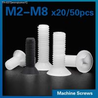 ✆❆ 20/ 50pcs M2 M2.5 M3 M4 M5 M6 M8 White Plastic Nylon Countersunk Head Screws Phillips Flat Head Bolts