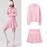 ☬ Women Golf Shirt Set 2 Piece Long Sleeve Polo Tops Pleated Skirt Set Thicken and keep warm