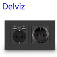 Delviz Dual Power Socket  Household Charging port  Steel frame structure  Eu standard 16A 220V~250V  Gray panel USB Wall socket Electrical Circuitry