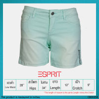 USED Esprit - Teal Denim Shorts | กางเกงยีนส์ขาสั้น สีฟ้า สีเขียว เอวต่ำ กางเกงเอวต่ำ สีพื้น สายฝอ แท้ มือสอง