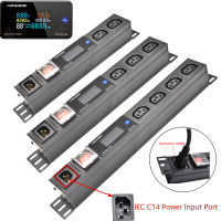 แร็คเมาท์ PDU Power Strip แสดงโวลต์มิเตอร์สวิทช์แอมป์มิเตอร์ 2-10 ซ็อกเก็ต C13 ซ็อกเก็ต C14 พอร์ตอินพุต