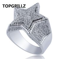 TOPGRILLZ Hip Hop Five Star Rings Mens Gold Silver Color Iced Out Cubic Zircon Jewelry Ring Gifts