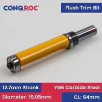 1/2－(12.7 มม.) Shank Flush Trim Router Bit พร้อมเส้นผ่านศูนย์กลางแบริ่งด้านบนและด้านล่าง－19.05 มม. ความยาวตัด－64 มม