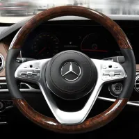 DIY Hand-Stitched Peach Wood Suede Leather Car Steering Wheel Cover for Mercedes-Benz S320 S350 S400 Interior Auto Accessories