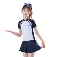 2023 Summer Girls Swimsuits Short Sleeve Skirt Sportswear New Baby Cute Swimming Equipment 2 Pcs Childrens Swimwear