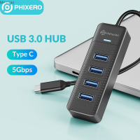 PHIXERO 4พอร์ต USB 3.0ฮับความเร็วสูงประเภท C Splitter 5Gbps อุปกรณ์เสริมสำหรับคอมพิวเตอร์พีซีอะแดปเตอร์ฮับ USB หลายพอร์ตสำหรับแล็ปท็อป Meimiao