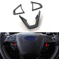 3Pcs Car Steering Wheel Cover Cap Carbon Fiber Style Black ABS Accessories For Ford Fusion For Mondeo Edge 2013-2019 Steering Wheels Accessories