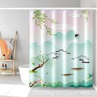 Chinese Style Bathroom Shower Curtain  Punch-Free Thickened Waterproof and Mildew-Proof Cloth Curtain Toilet Partitio