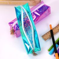 ♤۞◄ 1PC Very Cool Laser Transparent Pencil Bag Fresh Literature and Art Transparent Tassel PVC Pencil Case Stationery Supplies