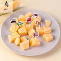 YIYU หมีโคอาล่าเค้กรถสำหรับเด็ก6ชิ้น/เซ็ตติ่มซำส้อมตักชากาแฟส้อมผลไม้ของตกแต่งงานปาร์ตี้ไม้จิ้มผลไม้