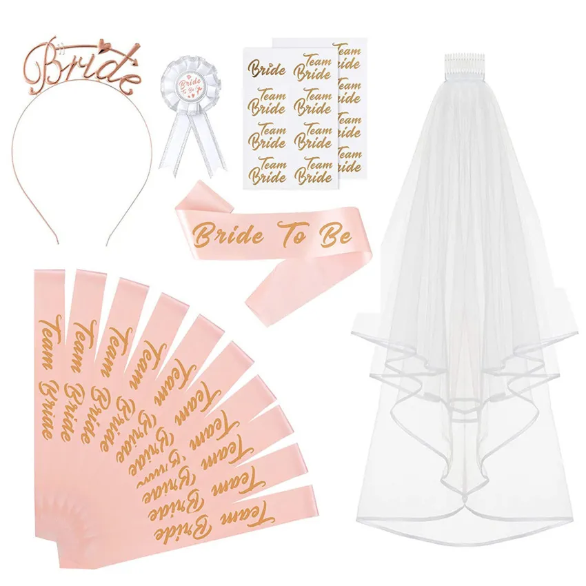 Bride To Be Team Set Bride To Be Sash & Headband Tiara & Shoulder Length  Veil Bachelorette Party Supplies Bridal Shower Decoration Accessories