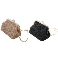 2Pcs Small Crossbody Boho Bags for Women Evening Clutch Bags Hasp Ladies Handbag Female Straw Beach Rattan Women Messenger Bag(Brown&amp;Black)