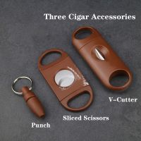 ▪♦❉ Cuba Cigar Cutter 3 Cigar Set Pocket V-Cut Sharp Stainless Steel Cigar Scissors Guillotine Punch Knife Cigar Accessories Tool