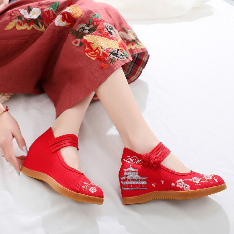 Color : Green, Size : 35 Womens Embroidered Shoes Womens Elegant Interior High-end Belt Hanfu Shoes Old Beijing Shoes Single Shoes 