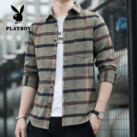 PLAYBOY เสื้อเชิ้ตลำลองผู้ชาย ลายสก๊อต สลิมฟิต ไซส์ M-3XL