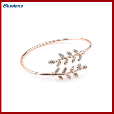 Bluelans®แฟชั่นสำหรับผู้หญิงฝัง Rhinestone Leaf ปรับกำไลปลายเปิดเครื่องประดับ