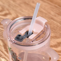 260ml graduated water cup, childrens cartoon straw cup, baby plastic cup with handle, anti-drop learning drinking cup