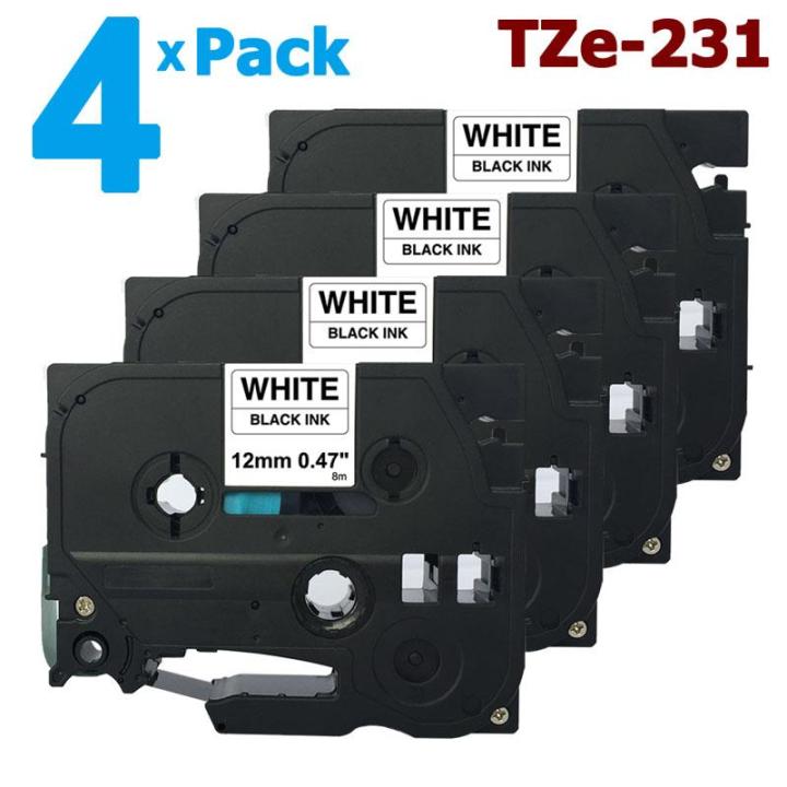 4-pack-12mm-tze231-black-on-white-label-tape-for-brother-ptouch-8m-length-tze-231-tze-231-compatible-with-p-touch-p-touch-labeler-label-maker-printer-labeling-tool-system-laminated-sticker-ribbon-lett