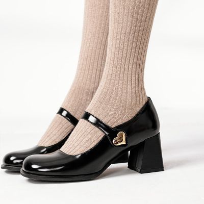รองเท้าส้นสูงสำหรับผู้หญิง,2023รองเท้าแมรี่ฮาเนสโลลิต้ารองเท้าแฟชั่นหนัง PU ของผู้หญิงลำลองสีดำ