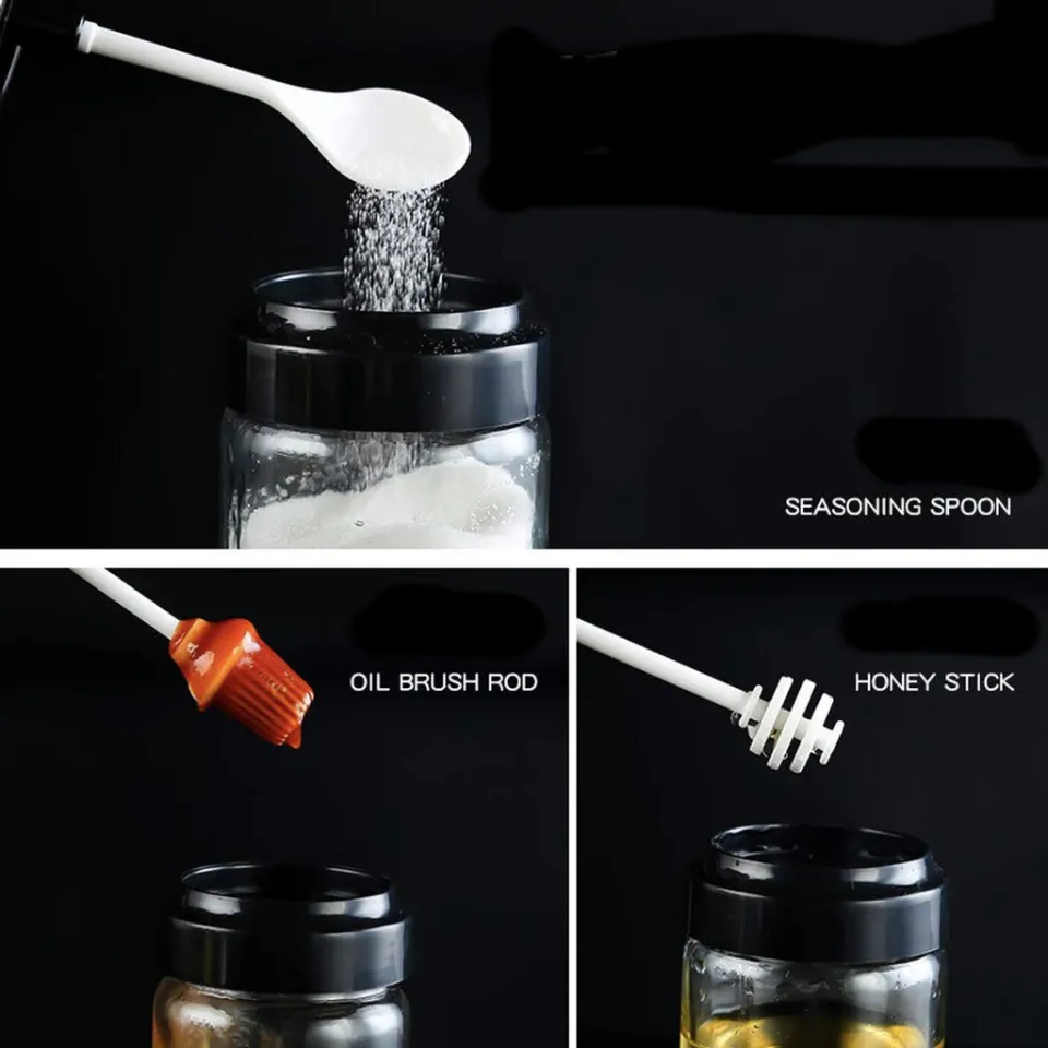 Glass Seasoning Tank Kitchen Spice Kit Bottles Pepper Spoon Seasoning Jars  Oil Brush Honey Container Food Storage Container