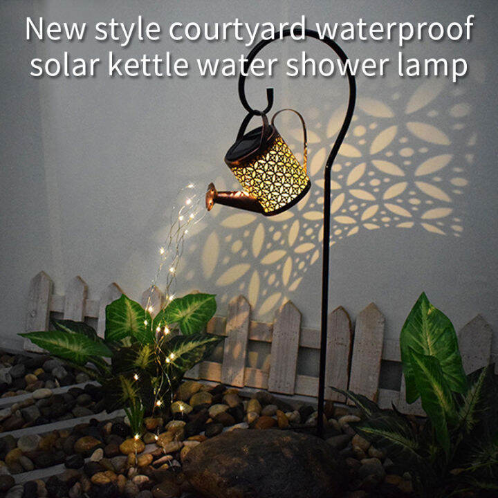 Watering Can Hanging Solar Powered Lantern Garden Art Light LED Decor
