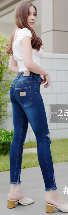 2511-vintage-denim-jeans-by-araya-กางเกงยีนส์ผญ-กางเกงยีนส์-ผญ-กางเกงยีนส์-เอวสูง-กางเกงยีนส์ยืด-ผ้าซาร่าสะกิดขาดเก๋ๆ