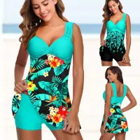 Plus ขนาดผู้หญิงเซ็กซี่ Beachwear ชุดว่ายน้ำ Tankini Monokini ชุดว่ายน้ำ2ชิ้นชุดว่ายน้ำ Tankinis Floral พิมพ์ฤดูร้อน Swimdress