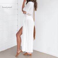 BYZWomen Solid Color Hollow Smock Long Bikini Cover Up Lacing Cardigan Beachwear