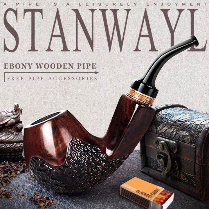 ξ Smoker Wooden Pipes Ebony Smoker Pipes With Bent Stem Pipe smoker Fit 9mm Filters Gold Ratio