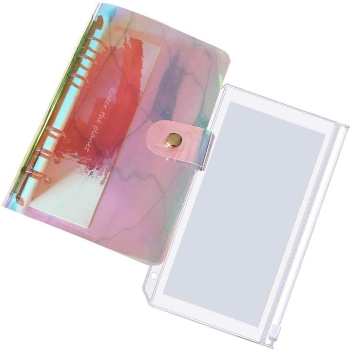 a6-budget-binder-cover-with-12pcs-6-hole-cash-envelopes-clear-loose-leaf-bags-with-colorful-rainbow-binder-cover