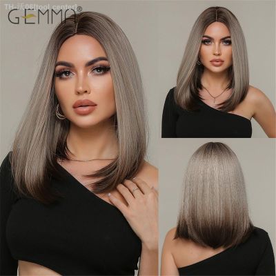 GEMMA Long Straight Synthetic Wigs for Women Omber Brown Platinum Highlight Wig with Dark Roots Cosplay Heat Resistant Hair [ Hot sell ] tool center