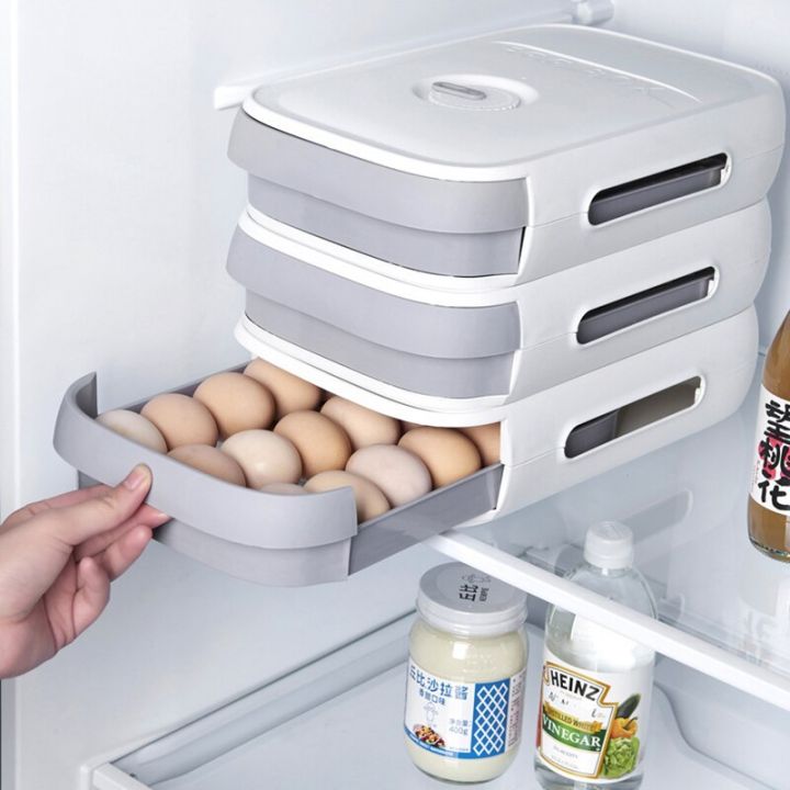 1pc White Plastic Egg Storage Container, Refrigerator Fresh-keeping &  Stackable Drawer Type Egg Tray For Kitchen