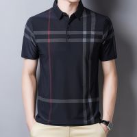 CODpz119nb Summer Short Sleeve Polo T-shirt Male Casual Ice Silk Polo Shirt Formal Plaid Polos