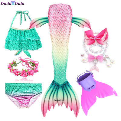 Fancy Mermaid tails with monofin mermaid costumes kids with Fins Monofin and Garland baby girl beach wear Ariel cosplay customes