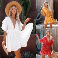 2023 Bikini Cover-ups White Tunic Sexy V-neck Butterfly Sleeve Summer Beach Wear Mini Dress Plus Size Women Swimsuit Cover Up