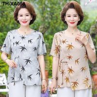 Young mother summer short-sleeved t-shirt temperament thin section 50 years old 60 middle-aged womens chiffon shirt foreign style middle-aged and elderly tops