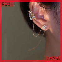 PDBH Fashion Store ต่างหูคลิปติดแขนชุดสูทหูผีเสื้อคริสตัลเป็นประกายสำหรับแฟชั่นสำหรับผู้หญิงต่างหูพู่ห้อยดอกสว่านเครื่องประดับในงานแต่งงาน