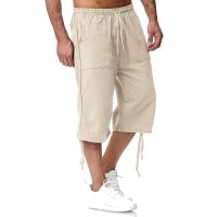 【CC】ஐ∋  Men Cropped Trousers Pants Baggy Loose Side Drawstring Elastic Waist MenS Imitation