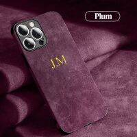 เคสเฉพาะตัวสำหรับ iPhone 14 13 12 11 Pro Max 14 Plus ที่กำหนดชื่อย่อตัวอักษร Lambskin ปกหนัง14 13 Pro Max