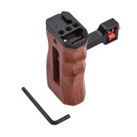 Adjustable Wooden Camera Cage Handle Left/Right Side Hand Grip 3/8 Inch Screw ARRI-Style Mount with Cold Shoe Mount Mini Wrench Compatible with SmallRig Video Cage